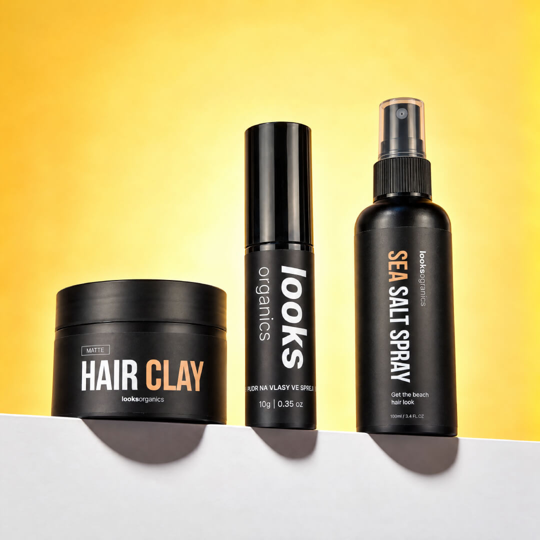 kompletní balíček na vlasy - hair clay, sea salt a pudr na vlasy